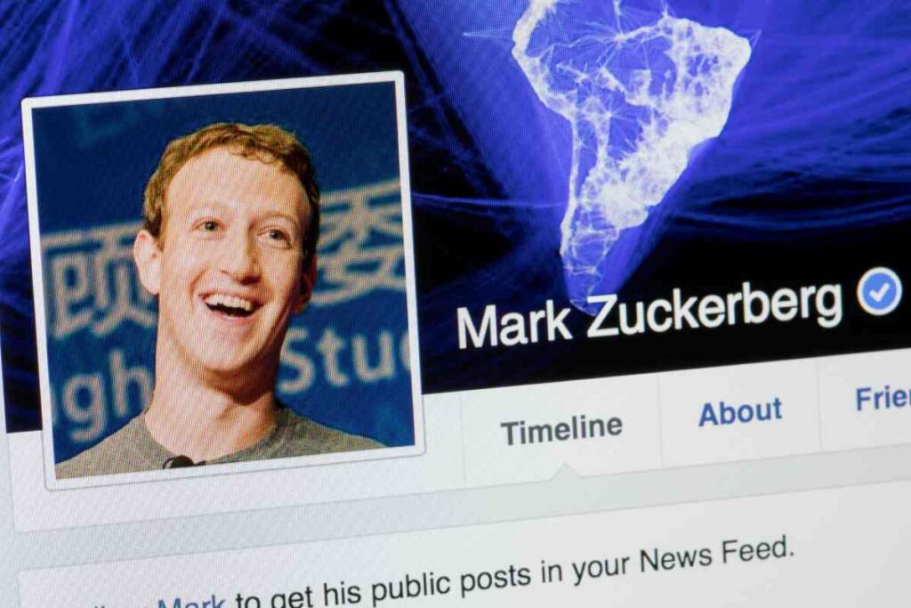 Facebook profile of Co-founder and CEO of Facebook Mark Zukenberg.